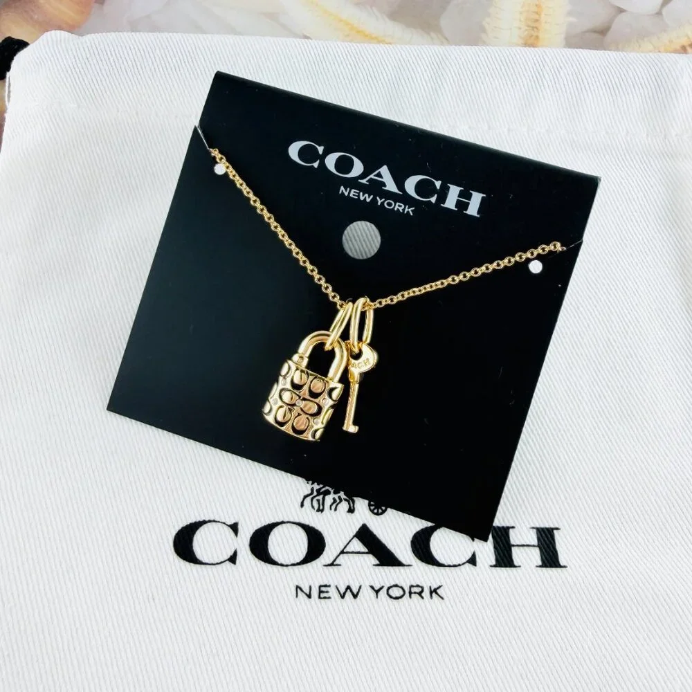 Coach Quilted Padlock Key Mismatch gold necklace - Picture 2 of 4